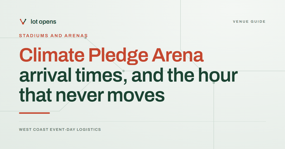 Climate Pledge Arena arrival times, and the hour that never moves: Lot Opens event-day guide