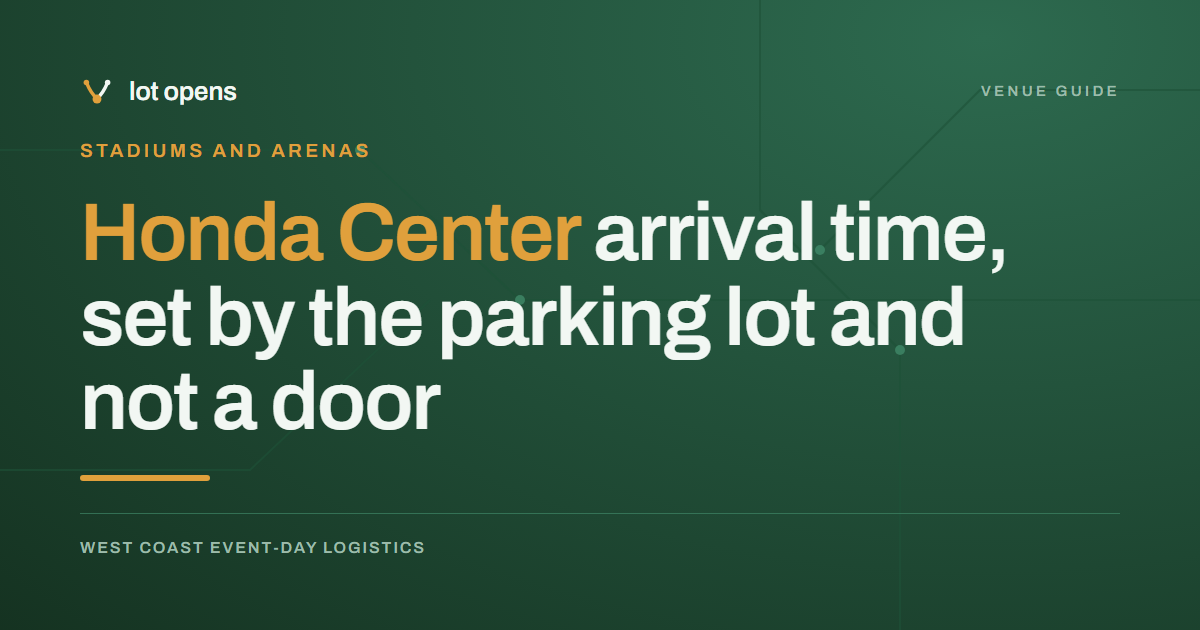 Honda Center arrival time, set by the parking lot and not a door