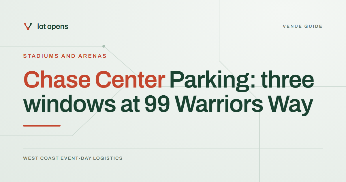 Chase Center Parking: three windows at 99 Warriors Way: Lot Opens event-day guide