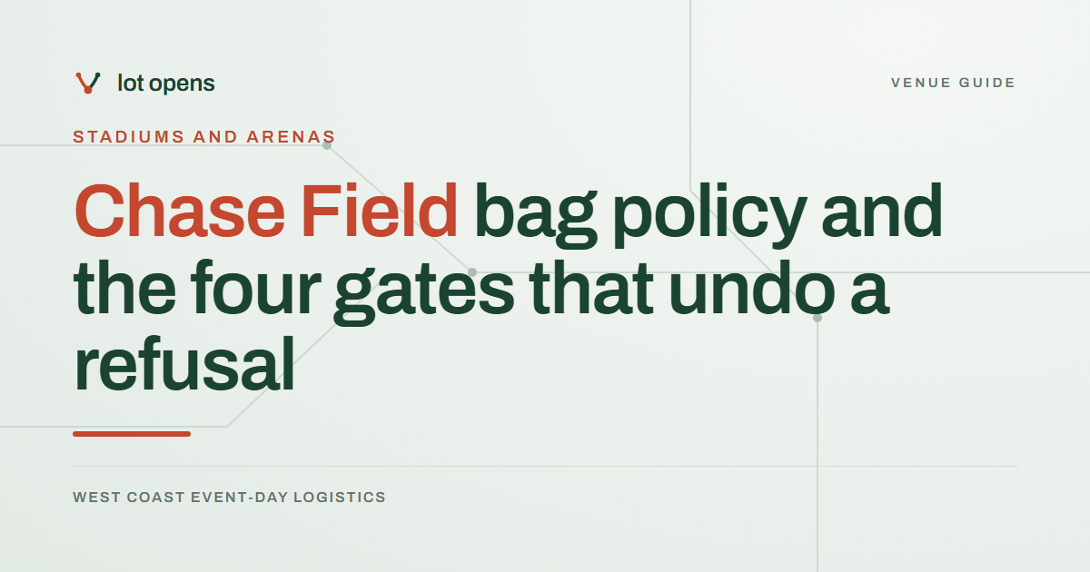 Chase Field bag policy and the four gates that undo a refusal: Lot Opens event-day guide