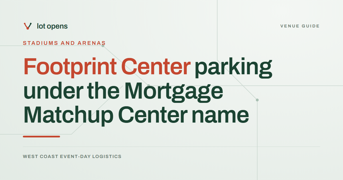 Footprint Center parking under the Mortgage Matchup Center name: Lot Opens event-day guide
