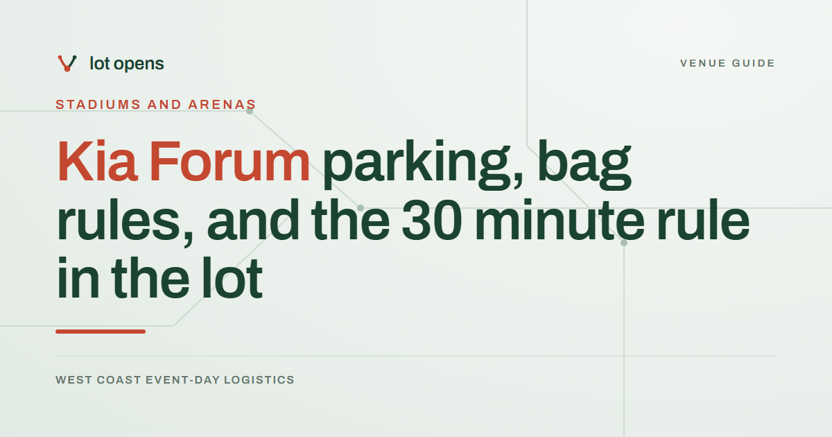 Kia Forum parking, bag rules, and the 30 minute rule in the lot: Lot Opens event-day guide