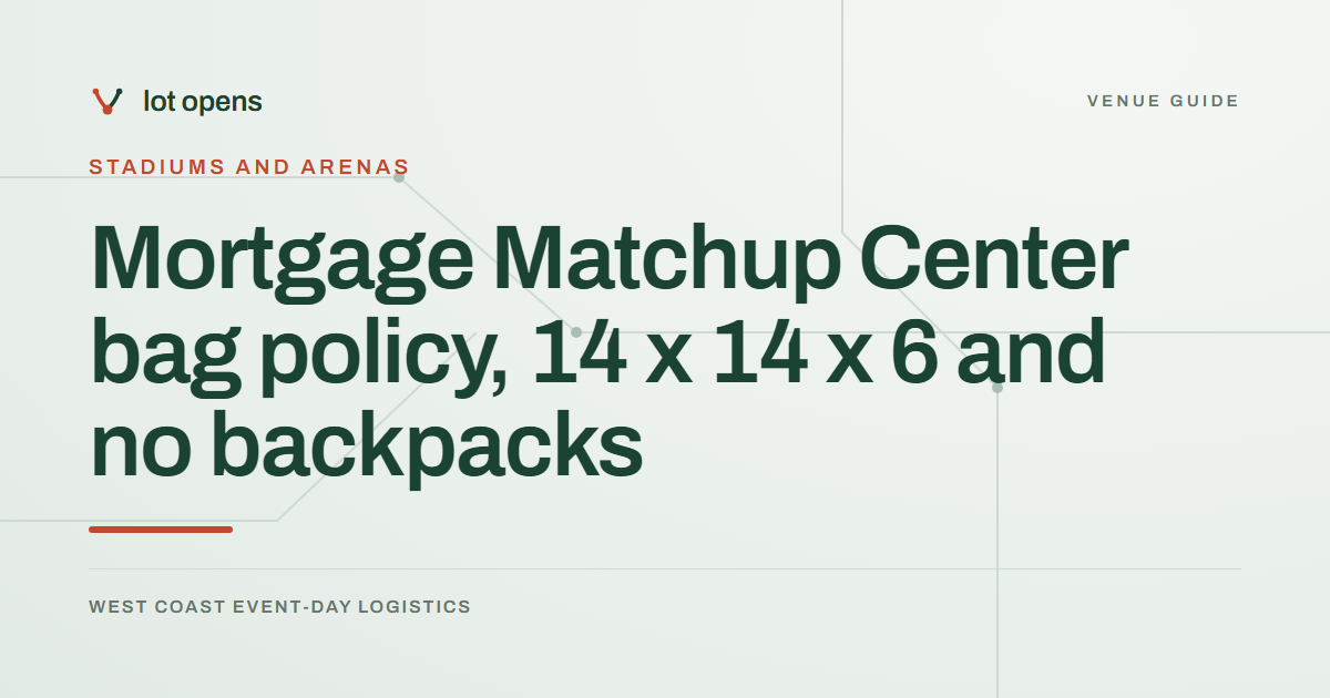 Mortgage Matchup Center bag policy, 14 x 14 x 6 and no backpacks: Lot Opens event-day guide